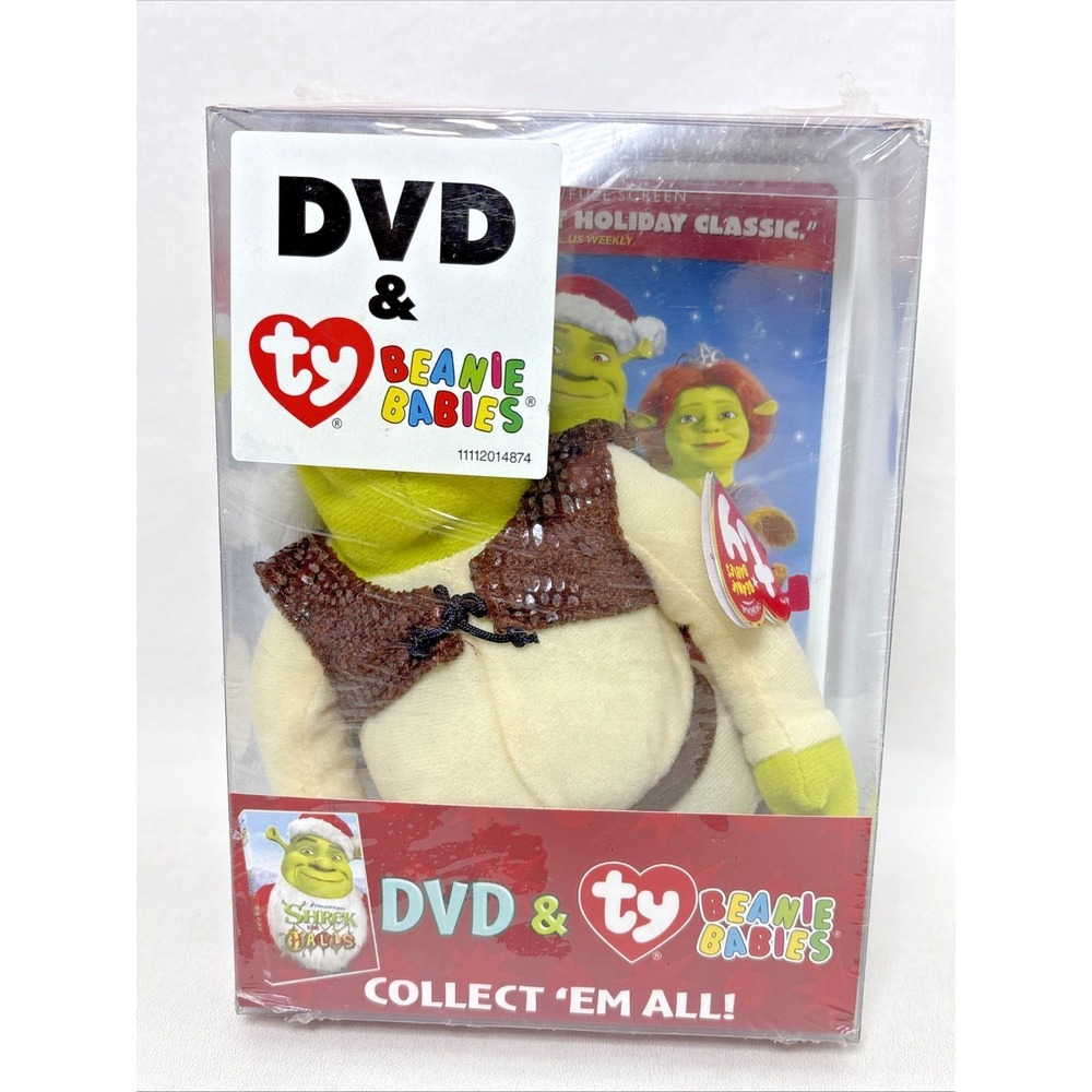 Shrek the Halls DVD and 8" TY Beanie Babies Shrek Plush Christmas Exclusive
